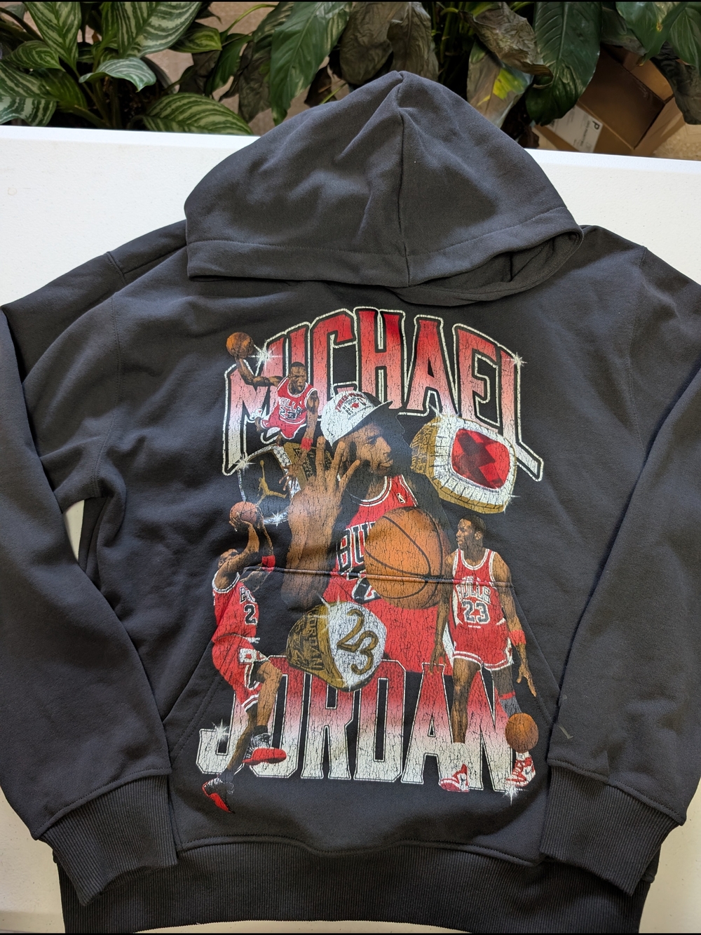 Jordan Black Hoodie with Red and White Michael Jordan Graphic
